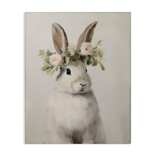 Stupell Industries White Bunny Floral Crown Canvas Wall Art